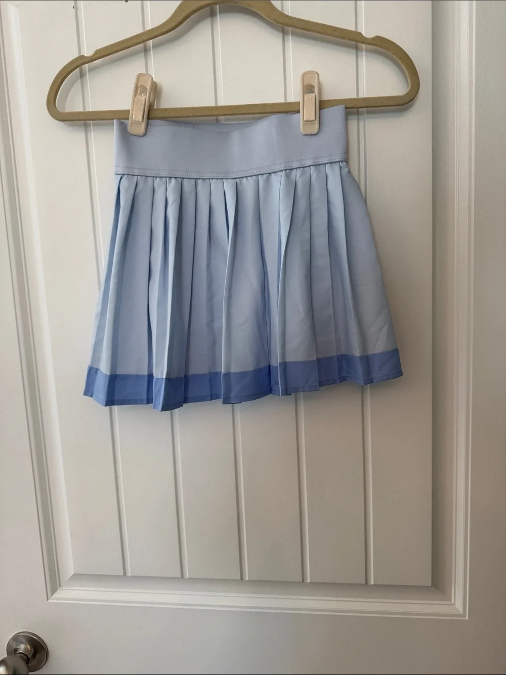 Justice Light Blue Pleated Skater Skirt with Blue Hem